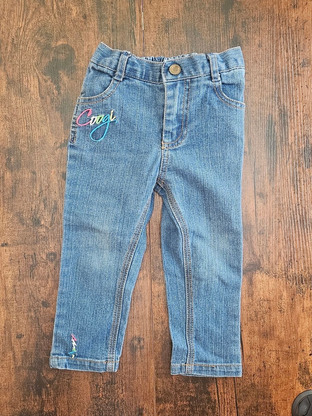 Y2K COOGI Kids Light Blue Denim Jeans with Rainbow Embroidery Size 18M